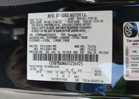 2013 Ford Mustang V6 z USA, uszkodzony, nr VIN 1ZVBP8AM6D5226425